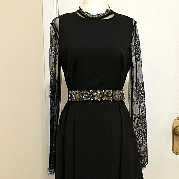 Beaded Elastic Waist Belt – Black with Crystal Embellishments NWOT - Picture 1 of 9